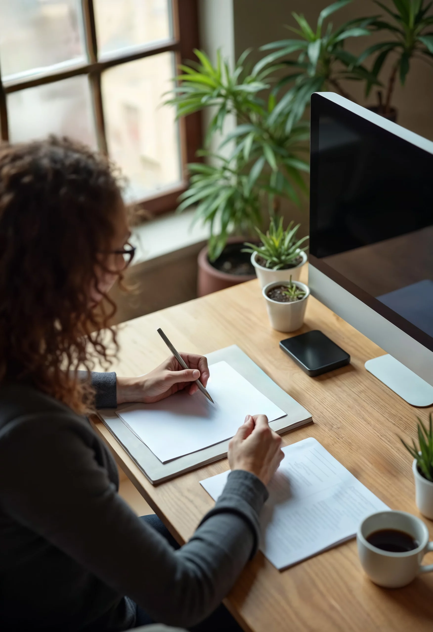 Dame qui travaille devant son ordinateur